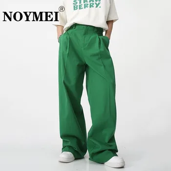 NOYMEI Primavera Verão Nova-coreano, masculina Casual Calças da Moda com Cores Sólidas Soltas Reta de Perna Larga Calças Bolso 2023 Maré