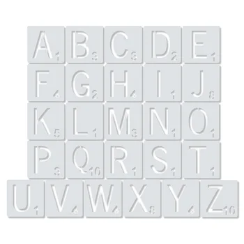 26PCS Reutilizáveis Scrabble Letras de Alfabetos Estênceis Desenho Pintura Modelos para DIY Artesanato, Casa, Decoração de Parede 4x4inch