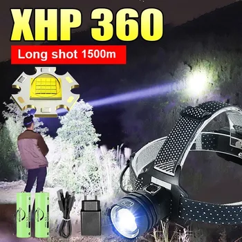 Super Brilhante XHP360 Poderoso Farol de LED Recarregável USB de Alta Potência do Farol XHP90 3Mode 18650 IP6 Cabeça Impermeável Lanterna