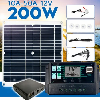 200W Painel Solar Kit de Bateria de 12V Carregador de 10/20/30/40/50A Controlador de Vagão fo RV Caravana casa