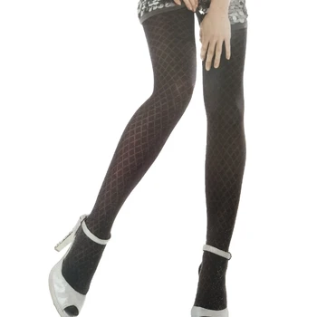Rombo Glitter meia-Calça para Mulheres Metalizado Meias-Calça de Cintura Alta meia-Calça Meias Coxa Alta