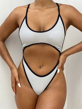 Uma Peça Mulheres De Maiô 2023 Nova Prata Funda Trajes De Banho Ocos Sexy Body Monokini De Verão, Roupas De Praia Maiô Feminino