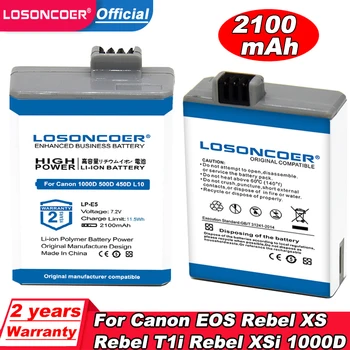 LOSONCOER Bateria de 2100mAh LP-E5 LPE5 LP E5 Bateria Para Canon EOS Rebel XS, Rebel rebel t1i, Rebel XSi, 1000D, 500D,450D, L10 Beijo X2