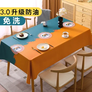 Tabela de pano impermeável, resistente a óleo, lavagem livre, escalde resistente, mesa de jantar, mesa de chá, casa de forma retangular