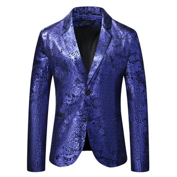 Mens Azul Floral Smoking Paisley Lapela Entalhe Terno Elegante Blazer Jaqueta de Homens Jantar de Casamento Festa de Formatura Traje Homme XXL