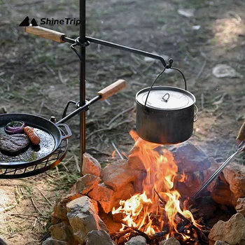 Dobrável Fogueira de Cozinhar ao ar livre sobre o Fogo do Acampamento Poço de Fogo CHURRASCO Stand Pote Rack de Acampamento ao ar livre Ferramentas