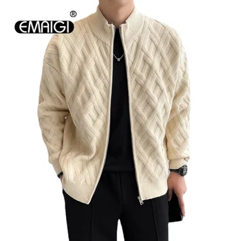 Outono Inverno Casacos para Homens coreano Moda Streetwear Vintage Solta Causal Malhas Camisola de malha listrada Jaqueta casaco de Homem