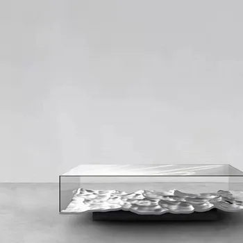 Artísticas, designer de vidro transparente praça de fibra de vidro mesa de chá de cristal em forma de tabela móveis