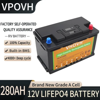 12V 280Ah LiFePO4 Bateria Built-in BMS de Lítio de Fosfato de Ferro de Célula 4000 Ciclos Para RV Campistas Carrinho de Golfe Solar de Armazenamento + Carregador