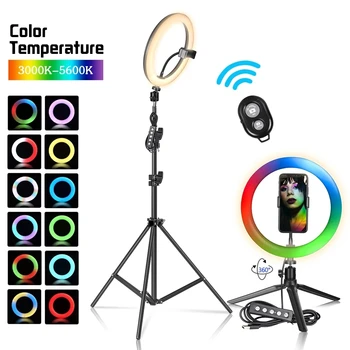 Led Bi-Color 12em 30cm Selfie RGB Luz do Anel do Tripé de Suporte do Telefone Titular Fotografia RingLight Círculo de Preenchimento da Lâmpada da Luz de Maquiagem ao Vivo