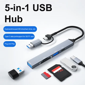 5 em 1 USB C HUB 3.0 do Tipo C, 5 Porta Multi Divisor de Adaptador OTG SD TF Leitor de Cartão de Acessórios do Portátil Para Xiaomi Lenovo Macbook Pro