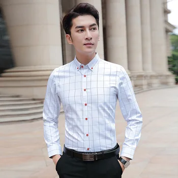 Chegada nova Mens Camisa de Moda Outono de Algodão, Camisas masculinas Camisa de Homens Tendência dos Homens Novos Camisas Casuais coreano Camisas Slim